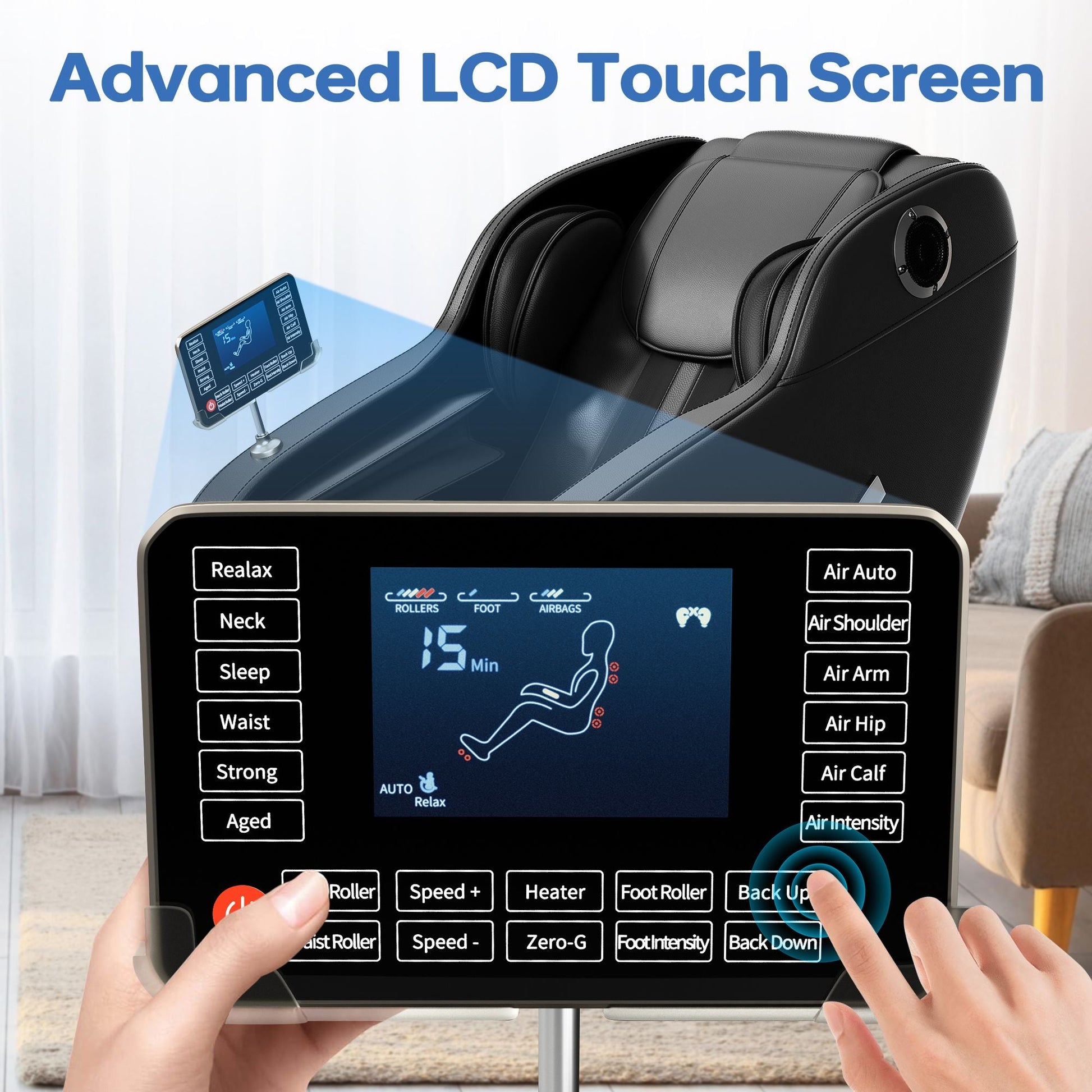 Full Body Massage Chair, Zero Gravity Mode, Deep Tissue Massage Chair, Foot Massage, 8 Fixed Massage Roller, LCD Touch Screen, Waist Heater, Bluetooth - 7DAY'S