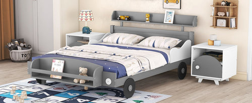 Full Size Car - Shaped Platform Bed,Full Bed with Storage Shelf for Bedroom - 7DAY'S