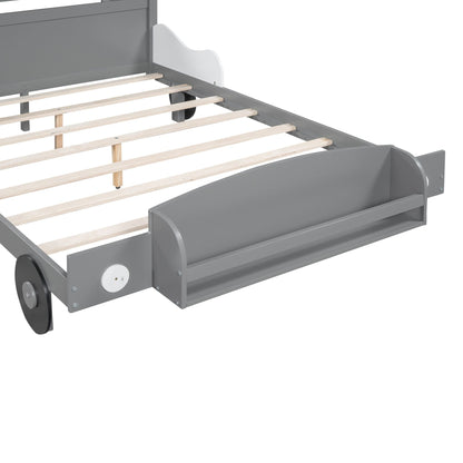 Full Size Car - Shaped Platform Bed,Full Bed with Storage Shelf for Bedroom - 7DAY'S