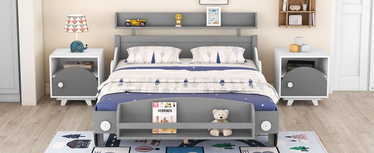 Full Size Car - Shaped Platform Bed,Full Bed with Storage Shelf for Bedroom - 7DAY'S