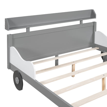 Full Size Car - Shaped Platform Bed,Full Bed with Storage Shelf for Bedroom - 7DAY'S