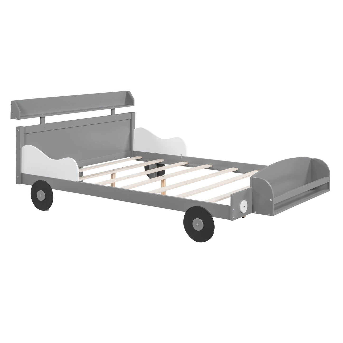 Full Size Car - Shaped Platform Bed,Full Bed with Storage Shelf for Bedroom - 7DAY'S