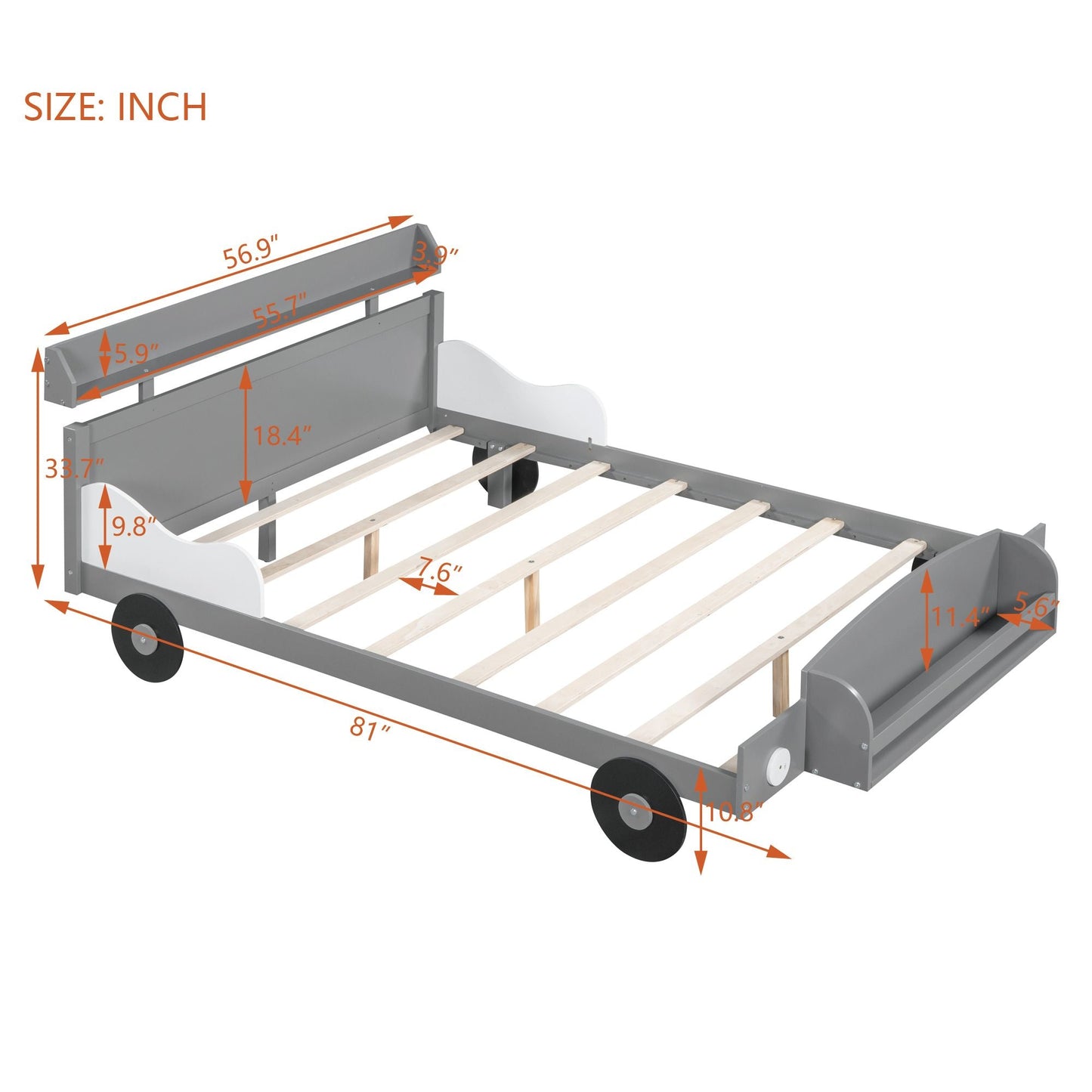 Full Size Car - Shaped Platform Bed,Full Bed with Storage Shelf for Bedroom - 7DAY'S