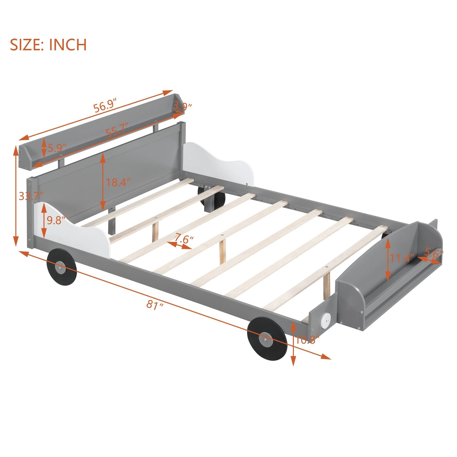 Full Size Car - Shaped Platform Bed,Full Bed with Storage Shelf for Bedroom - 7DAY'S