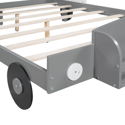 Full Size Car - Shaped Platform Bed,Full Bed with Storage Shelf for Bedroom - 7DAY'S