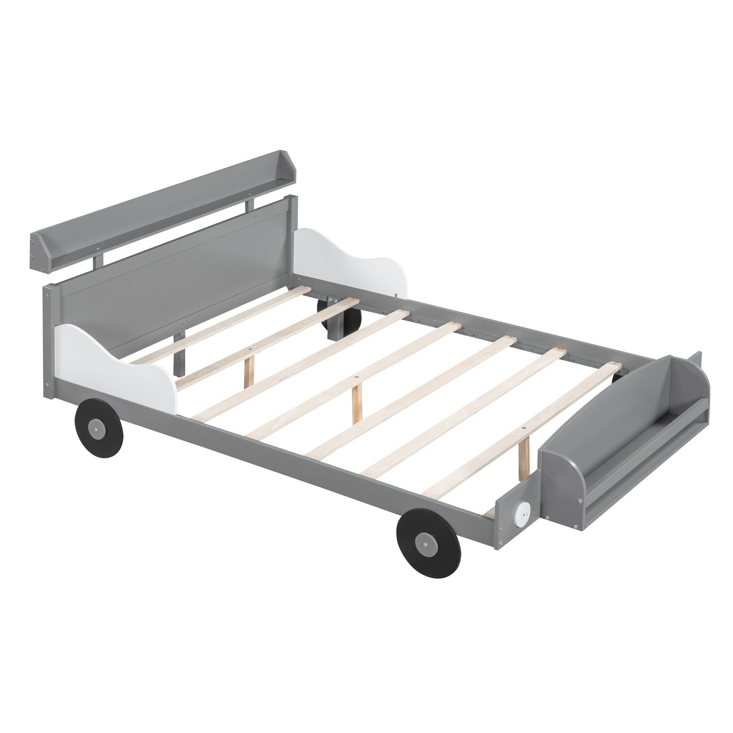 Full Size Car - Shaped Platform Bed,Full Bed with Storage Shelf for Bedroom - 7DAY'S