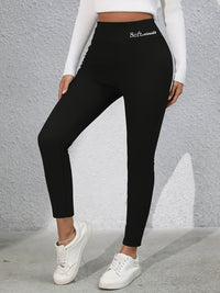 Full Size Letter Embroidered High Waist Leggings - 7DAY'S