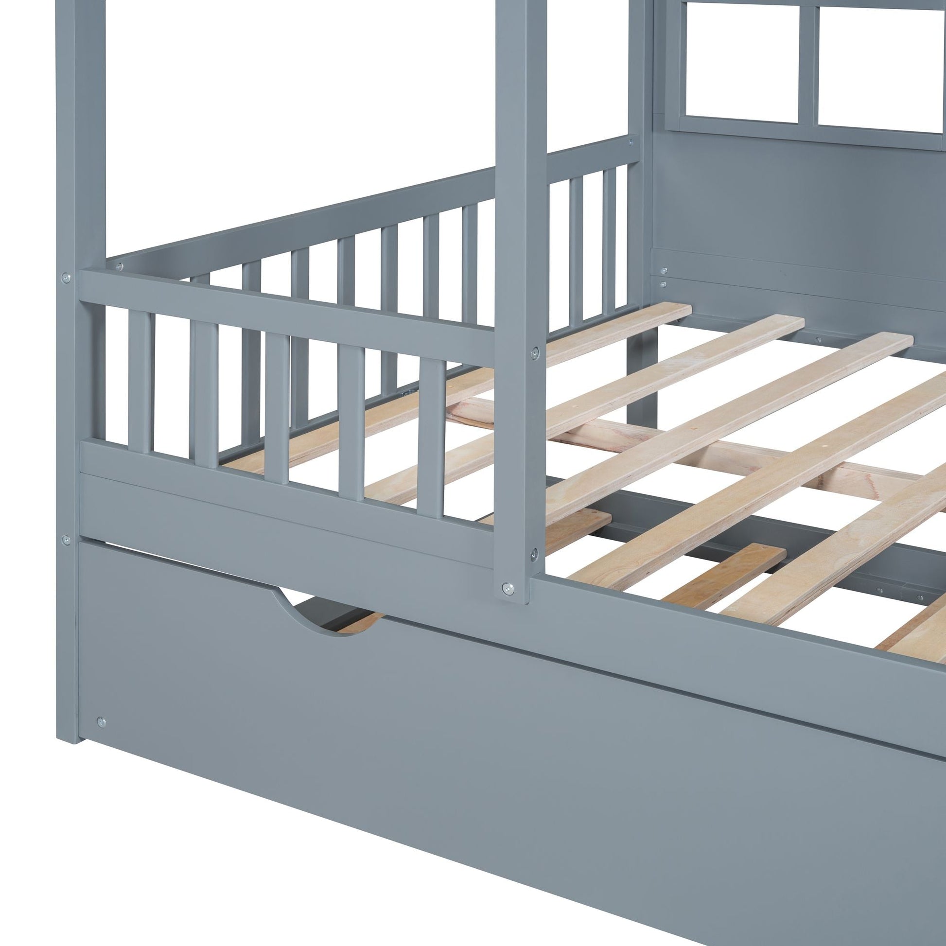 Full Size Wood House Bed With Twin Size Trundle, Wooden Daybed - 7DAY'S