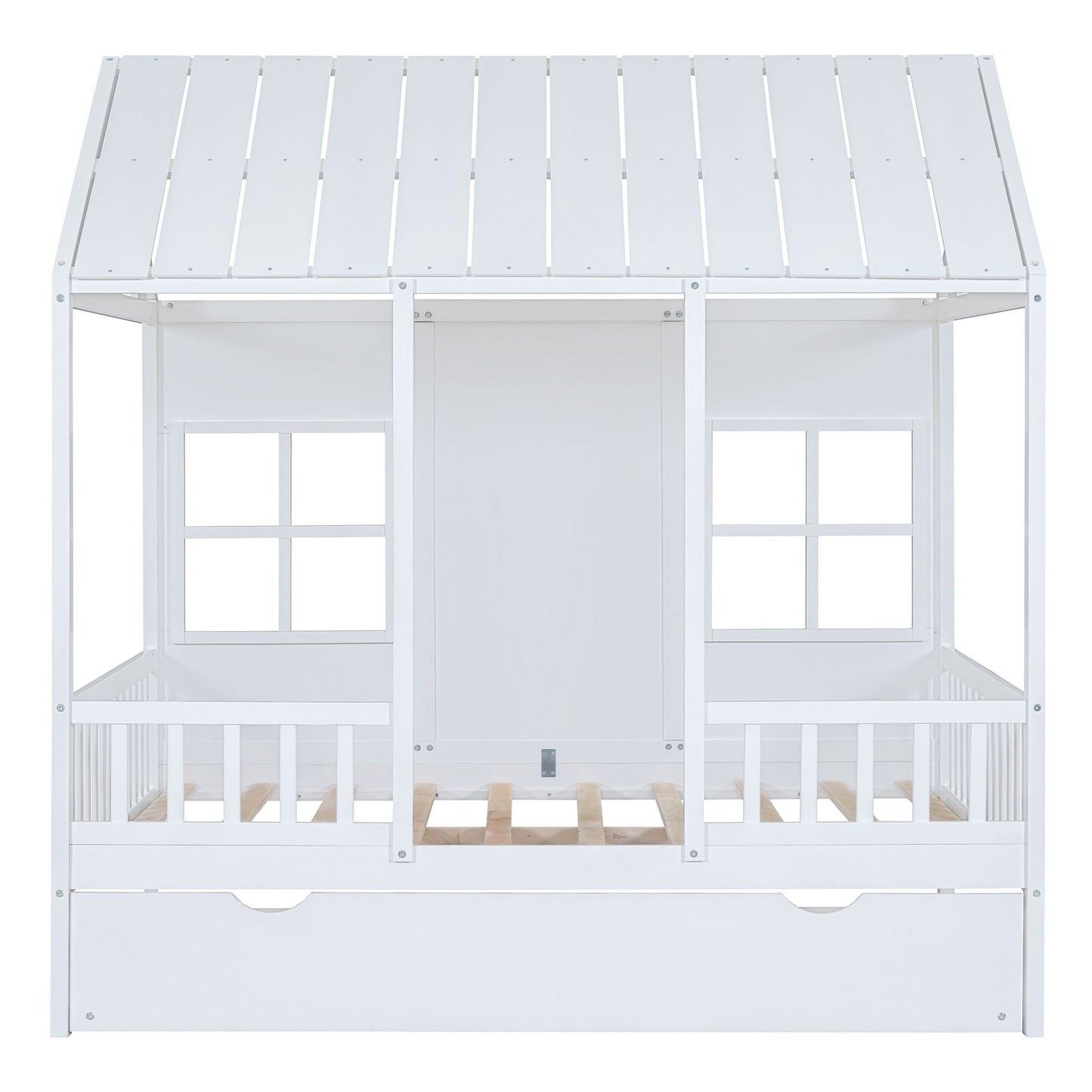 Full Size Wood House Bed With Twin Size Trundle, Wooden Daybed - 7DAY'S