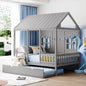 Full Size Wood House Bed With Twin Size Trundle, Wooden Daybed - 7DAY'S