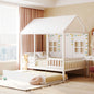 Full Size Wood House Bed With Twin Size Trundle, Wooden Daybed - 7DAY'S