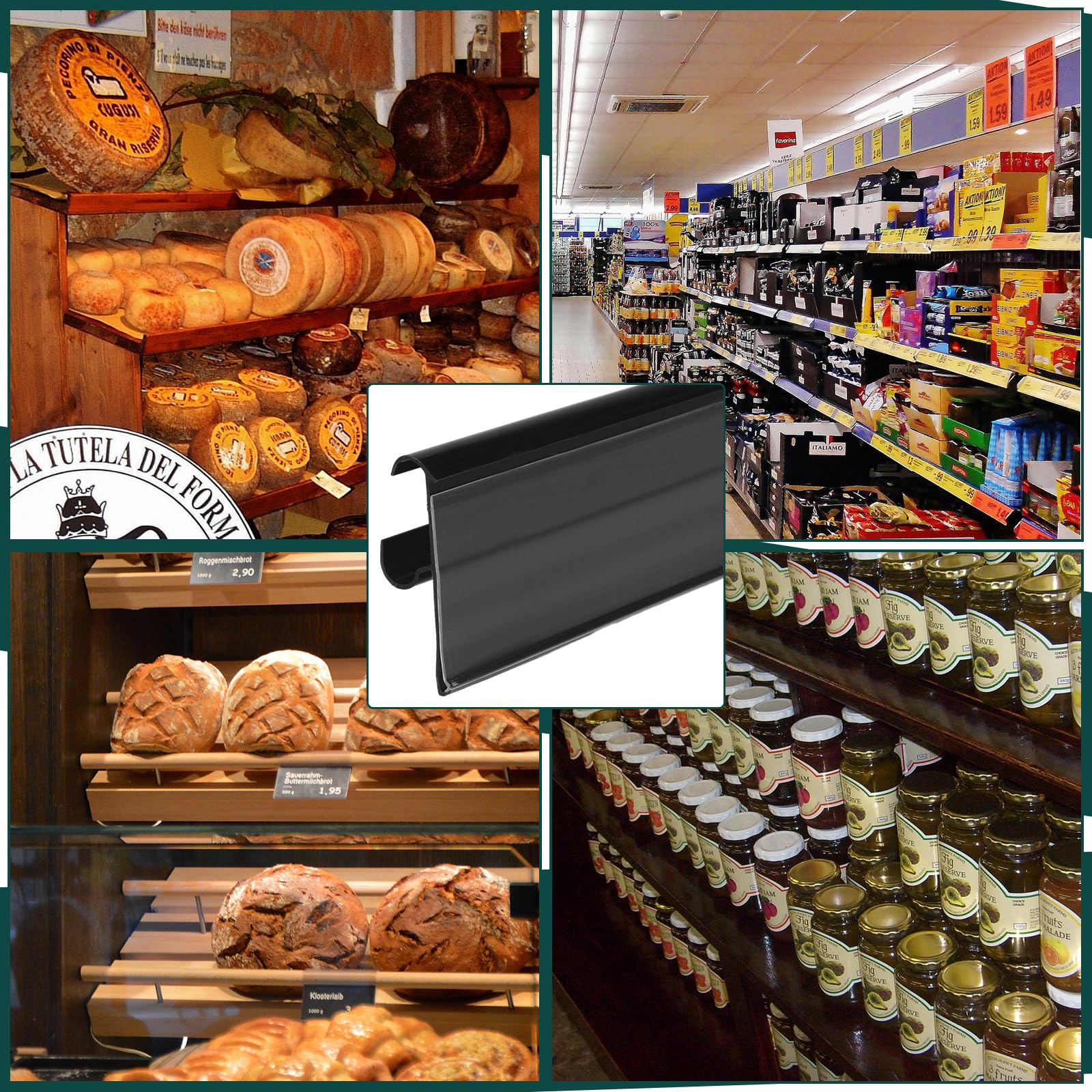 Fulmoon 50 Pcs 27 x 1.26 Inch Wire Shelf Label Holder Strip Price Tag Black Back Plastic Label Holder with Clear PVC Cover Black Back for Refrigeration Cases Cooler Shelf - 7DAY'S