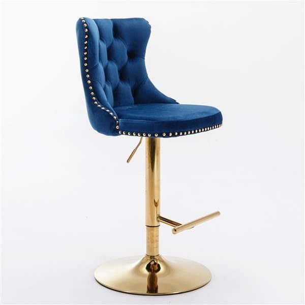 Furniture,Golden Swivel Velvet Barstools Adjusatble Seat Height from 25 - 33 Inch, Modern Upholstered Bar Stools with Backs Comfortable Tufted for Home Pub and Kitchen Island,Blue,Set of 2 - 7DAY'S