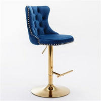 Furniture,Golden Swivel Velvet Barstools Adjusatble Seat Height from 25 - 33 Inch, Modern Upholstered Bar Stools with Backs Comfortable Tufted for Home Pub and Kitchen Island,Blue,Set of 2 - 7DAY'S