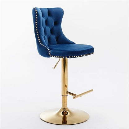 Furniture,Golden Swivel Velvet Barstools Adjusatble Seat Height from 25 - 33 Inch, Modern Upholstered Bar Stools with Backs Comfortable Tufted for Home Pub and Kitchen Island,Blue,Set of 2 - 7DAY'S