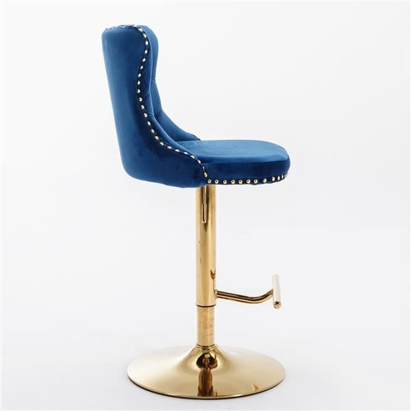 Furniture,Golden Swivel Velvet Barstools Adjusatble Seat Height from 25 - 33 Inch, Modern Upholstered Bar Stools with Backs Comfortable Tufted for Home Pub and Kitchen Island,Blue,Set of 2 - 7DAY'S