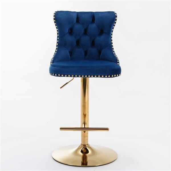 Furniture,Golden Swivel Velvet Barstools Adjusatble Seat Height from 25 - 33 Inch, Modern Upholstered Bar Stools with Backs Comfortable Tufted for Home Pub and Kitchen Island,Blue,Set of 2 - 7DAY'S