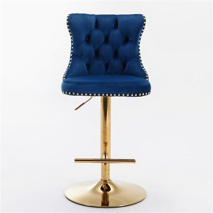 Furniture,Golden Swivel Velvet Barstools Adjusatble Seat Height from 25 - 33 Inch, Modern Upholstered Bar Stools with Backs Comfortable Tufted for Home Pub and Kitchen Island,Blue,Set of 2 - 7DAY'S