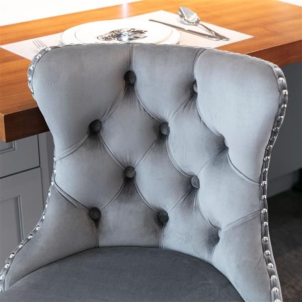 Furniture,Swivel Velvet Barstools Adjusatble Seat Height from 25 - 33 Inch, Modern Upholstered Chrome base Bar Stools with Backs Comfortable Tufted for Home Pub and Kitchen Island(Gray,Set of 2) - 7DAY'S