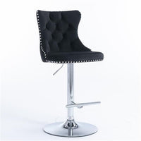 Furniture,Swivel Velvet Barstools Adjusatble Seat Height from 25 - 33 Inch, Modern Upholstered Chrome base Bar Stools with Backs Comfortable Tufted for Home Pub and Kitchen Island(Black,Set of 2) - 7DAY'S