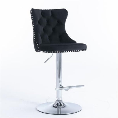 Furniture,Swivel Velvet Barstools Adjusatble Seat Height from 25 - 33 Inch, Modern Upholstered Chrome base Bar Stools with Backs Comfortable Tufted for Home Pub and Kitchen Island(Black,Set of 2) - 7DAY'S