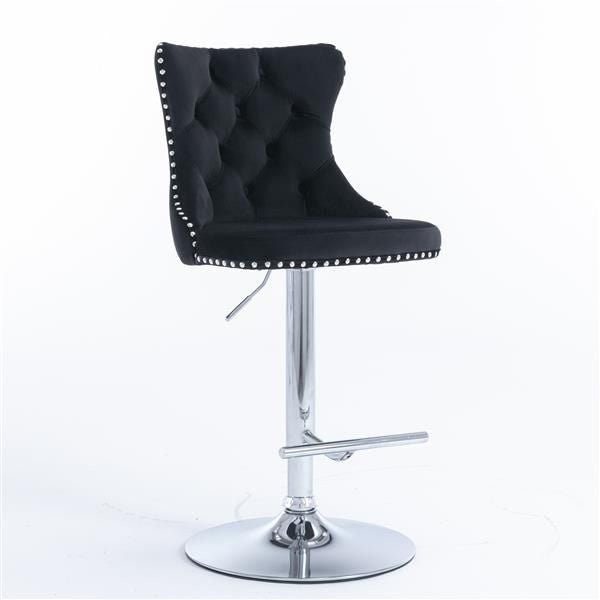 Furniture,Swivel Velvet Barstools Adjusatble Seat Height from 25 - 33 Inch, Modern Upholstered Chrome base Bar Stools with Backs Comfortable Tufted for Home Pub and Kitchen Island(Black,Set of 2) - 7DAY'S