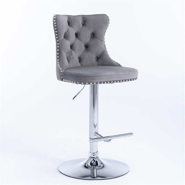 Furniture,Swivel Velvet Barstools Adjusatble Seat Height from 25 - 33 Inch, Modern Upholstered Chrome base Bar Stools with Backs Comfortable Tufted for Home Pub and Kitchen Island(Gray,Set of 2) - 7DAY'S