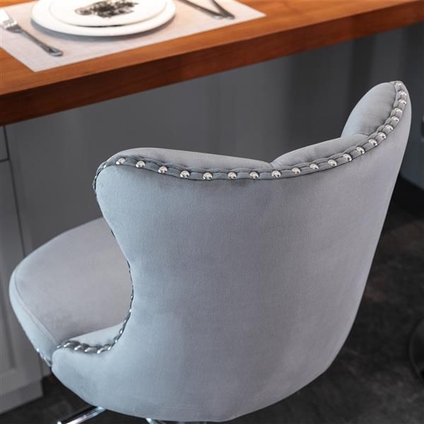 Furniture,Swivel Velvet Barstools Adjusatble Seat Height from 25 - 33 Inch, Modern Upholstered Chrome base Bar Stools with Backs Comfortable Tufted for Home Pub and Kitchen Island(Gray,Set of 2) - 7DAY'S