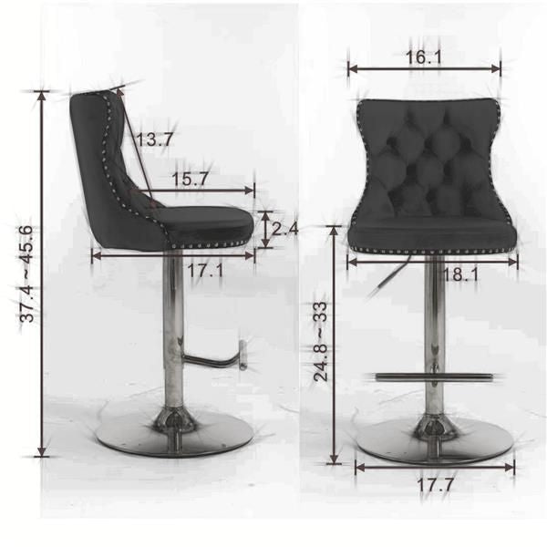 Furniture,Swivel Velvet Barstools Adjusatble Seat Height from 25 - 33 Inch, Modern Upholstered Chrome base Bar Stools with Backs Comfortable Tufted for Home Pub and Kitchen Island(Black,Set of 2) - 7DAY'S