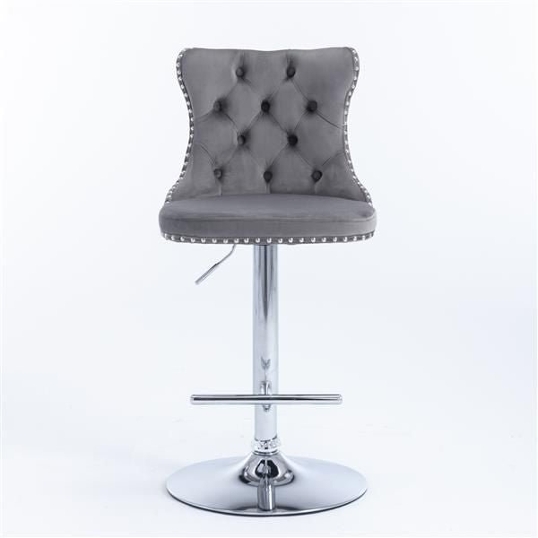 Furniture,Swivel Velvet Barstools Adjusatble Seat Height from 25 - 33 Inch, Modern Upholstered Chrome base Bar Stools with Backs Comfortable Tufted for Home Pub and Kitchen Island(Gray,Set of 2) - 7DAY'S