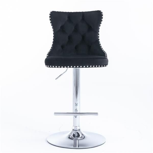 Furniture,Swivel Velvet Barstools Adjusatble Seat Height from 25 - 33 Inch, Modern Upholstered Chrome base Bar Stools with Backs Comfortable Tufted for Home Pub and Kitchen Island(Black,Set of 2) - 7DAY'S