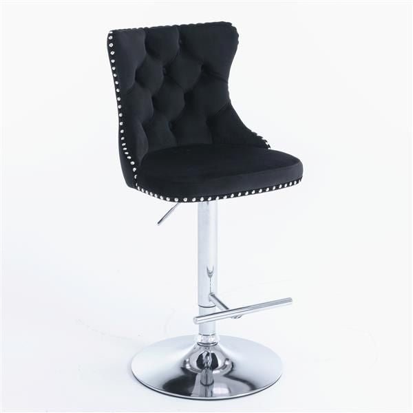 Furniture,Swivel Velvet Barstools Adjusatble Seat Height from 25 - 33 Inch, Modern Upholstered Chrome base Bar Stools with Backs Comfortable Tufted for Home Pub and Kitchen Island(Black,Set of 2) - 7DAY'S