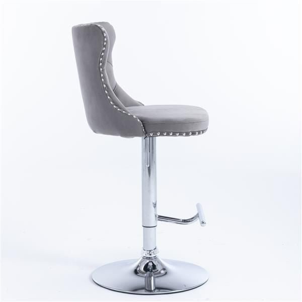 Furniture,Swivel Velvet Barstools Adjusatble Seat Height from 25 - 33 Inch, Modern Upholstered Chrome base Bar Stools with Backs Comfortable Tufted for Home Pub and Kitchen Island(Gray,Set of 2) - 7DAY'S