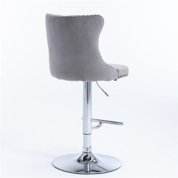 Furniture,Swivel Velvet Barstools Adjusatble Seat Height from 25 - 33 Inch, Modern Upholstered Chrome base Bar Stools with Backs Comfortable Tufted for Home Pub and Kitchen Island(Gray,Set of 2) - 7DAY'S