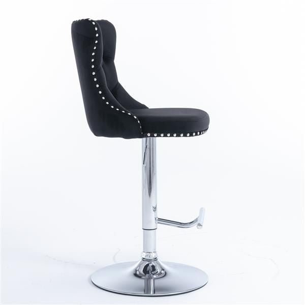 Furniture,Swivel Velvet Barstools Adjusatble Seat Height from 25 - 33 Inch, Modern Upholstered Chrome base Bar Stools with Backs Comfortable Tufted for Home Pub and Kitchen Island(Black,Set of 2) - 7DAY'S