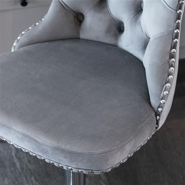 Furniture,Swivel Velvet Barstools Adjusatble Seat Height from 25 - 33 Inch, Modern Upholstered Chrome base Bar Stools with Backs Comfortable Tufted for Home Pub and Kitchen Island(Gray,Set of 2) - 7DAY'S