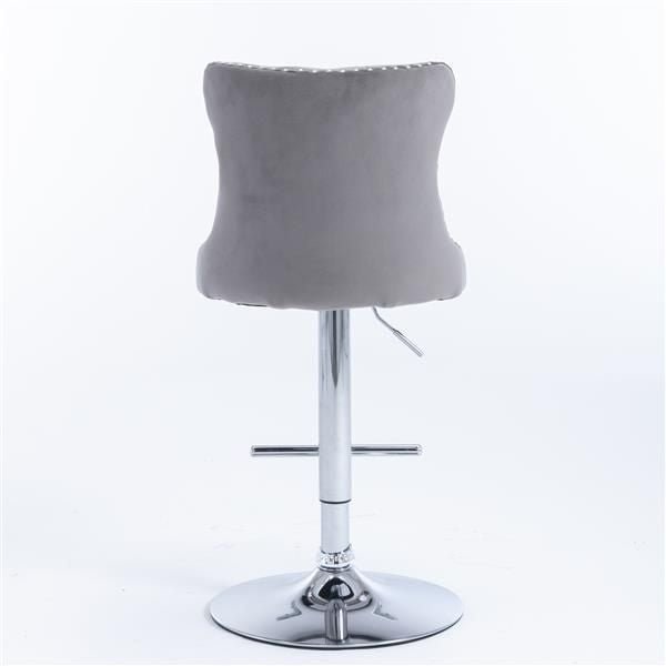 Furniture,Swivel Velvet Barstools Adjusatble Seat Height from 25 - 33 Inch, Modern Upholstered Chrome base Bar Stools with Backs Comfortable Tufted for Home Pub and Kitchen Island(Gray,Set of 2) - 7DAY'S