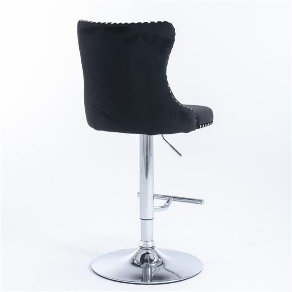 Furniture,Swivel Velvet Barstools Adjusatble Seat Height from 25 - 33 Inch, Modern Upholstered Chrome base Bar Stools with Backs Comfortable Tufted for Home Pub and Kitchen Island(Black,Set of 2) - 7DAY'S