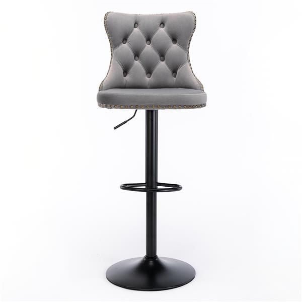 Furniture,Swivel Velvet Barstools Adjusatble Seat Height from 25 - 33 Inch,17.7 inch base, Modern Upholstered Bar Stools with Backs Comfortable Tufted for Home Pub and Kitchen Island,Gray,Set of 2 - 7DAY'S