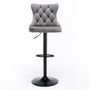 Furniture,Swivel Velvet Barstools Adjusatble Seat Height from 25 - 33 Inch,17.7 inch base, Modern Upholstered Bar Stools with Backs Comfortable Tufted for Home Pub and Kitchen Island,Gray,Set of 2 - 7DAY'S