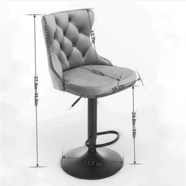 Furniture,Swivel Velvet Barstools Adjusatble Seat Height from 25 - 33 Inch,17.7 inch base, Modern Upholstered Bar Stools with Backs Comfortable Tufted for Home Pub and Kitchen Island,Gray,Set of 2 - 7DAY'S