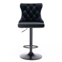 Furniture,Swivel Velvet Barstools Adjusatble Seat Height from 25 - 33 Inch,17.7 inch base, Modern Upholstered Bar Stools with Backs Comfortable Tufted for Home Pub and Kitchen Island,Black,Set of 2 - 7DAY'S