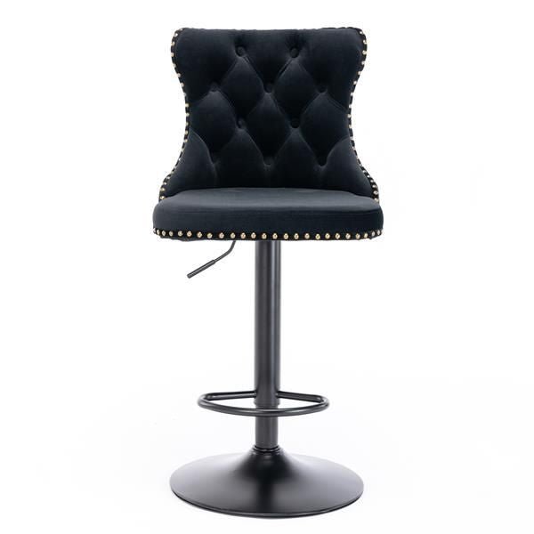 Furniture,Swivel Velvet Barstools Adjusatble Seat Height from 25 - 33 Inch,17.7 inch base, Modern Upholstered Bar Stools with Backs Comfortable Tufted for Home Pub and Kitchen Island,Black,Set of 2 - 7DAY'S