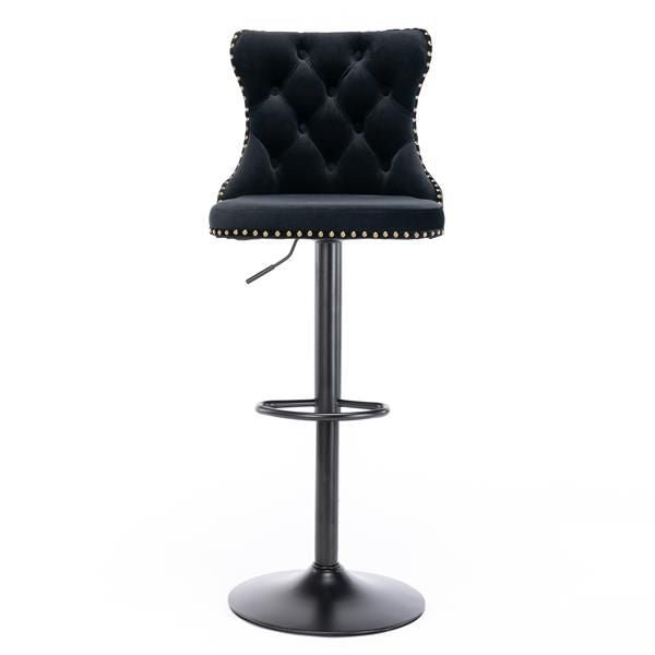Furniture,Swivel Velvet Barstools Adjusatble Seat Height from 25 - 33 Inch,17.7 inch base, Modern Upholstered Bar Stools with Backs Comfortable Tufted for Home Pub and Kitchen Island,Black,Set of 2 - 7DAY'S