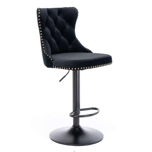 Furniture,Swivel Velvet Barstools Adjusatble Seat Height from 25 - 33 Inch,17.7 inch base, Modern Upholstered Bar Stools with Backs Comfortable Tufted for Home Pub and Kitchen Island,Black,Set of 2 - 7DAY'S