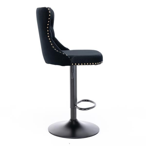 Furniture,Swivel Velvet Barstools Adjusatble Seat Height from 25 - 33 Inch,17.7 inch base, Modern Upholstered Bar Stools with Backs Comfortable Tufted for Home Pub and Kitchen Island,Black,Set of 2 - 7DAY'S