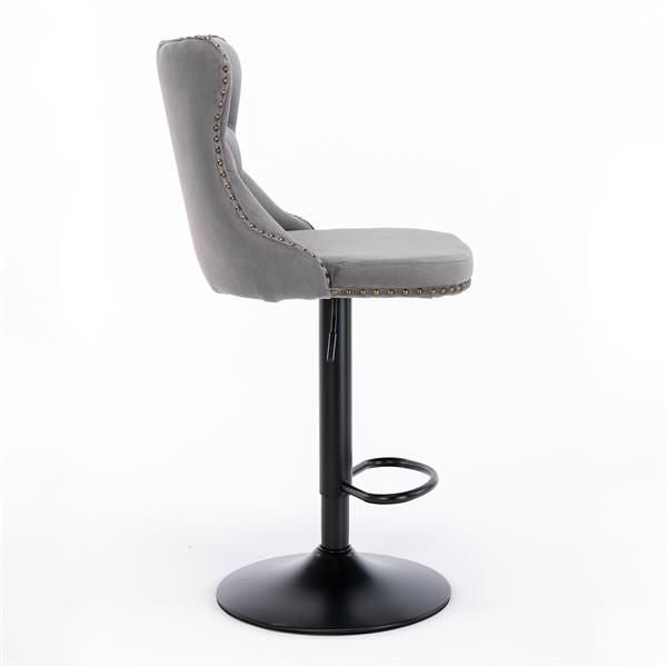 Furniture,Swivel Velvet Barstools Adjusatble Seat Height from 25 - 33 Inch,17.7 inch base, Modern Upholstered Bar Stools with Backs Comfortable Tufted for Home Pub and Kitchen Island,Gray,Set of 2 - 7DAY'S
