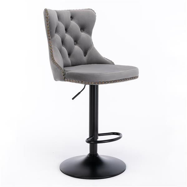 Furniture,Swivel Velvet Barstools Adjusatble Seat Height from 25 - 33 Inch,17.7 inch base, Modern Upholstered Bar Stools with Backs Comfortable Tufted for Home Pub and Kitchen Island,Gray,Set of 2 - 7DAY'S