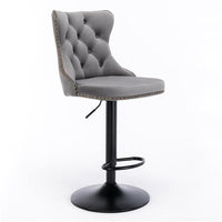 Furniture,Swivel Velvet Barstools Adjusatble Seat Height from 25 - 33 Inch,17.7 inch base, Modern Upholstered Bar Stools with Backs Comfortable Tufted for Home Pub and Kitchen Island,Gray,Set of 2 - 7DAY'S