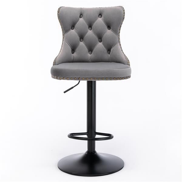 Furniture,Swivel Velvet Barstools Adjusatble Seat Height from 25 - 33 Inch,17.7 inch base, Modern Upholstered Bar Stools with Backs Comfortable Tufted for Home Pub and Kitchen Island,Gray,Set of 2 - 7DAY'S